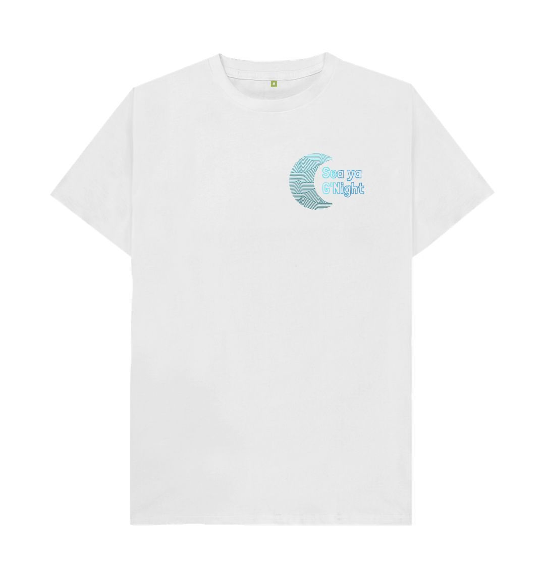 White t-shirt with "Sea ya G Night" and crescent moon design