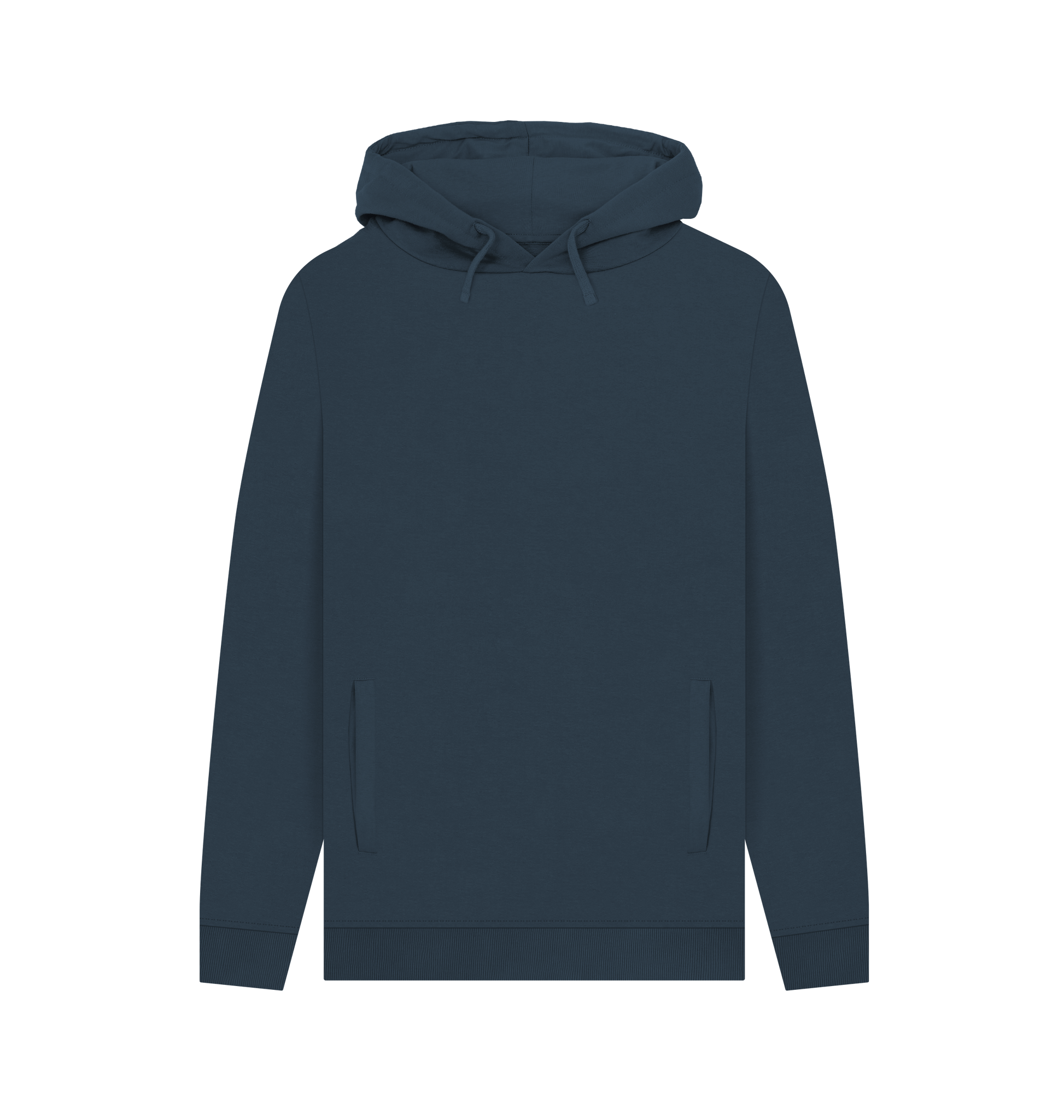 Dark blue hoodie with hood and drawstrings