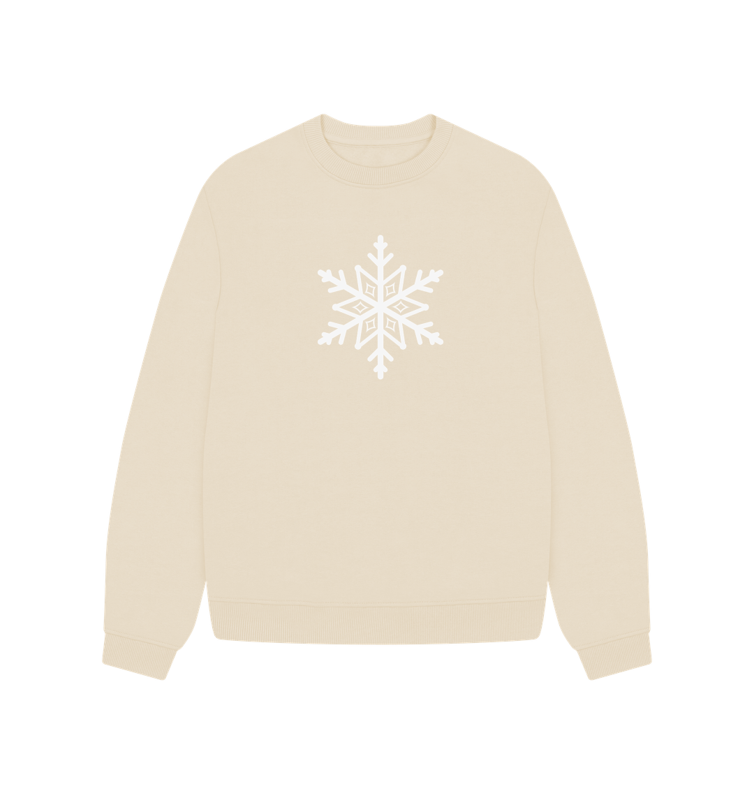 Cream-colored sweatshirt with white snowflake design