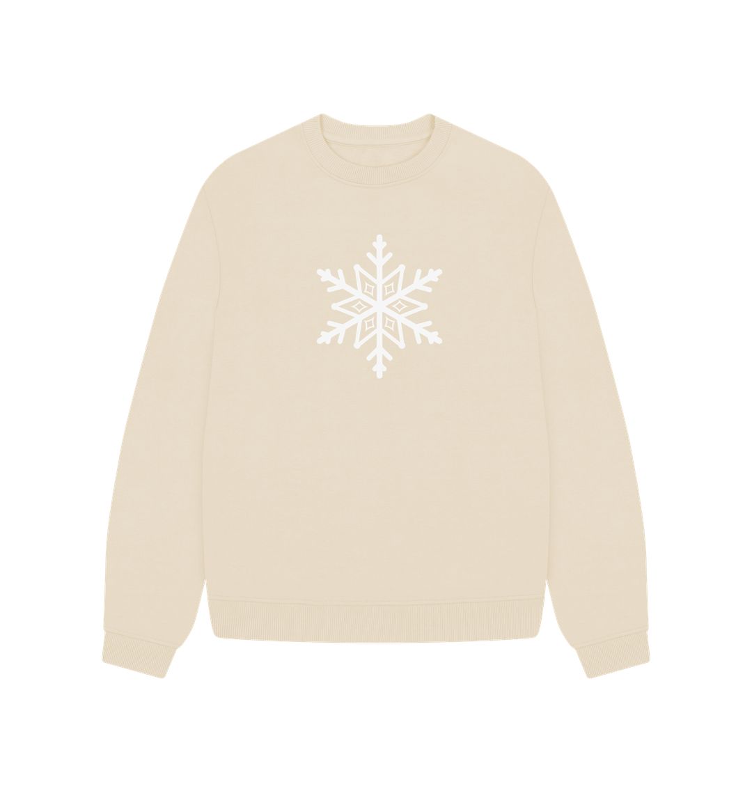 Cream-colored sweatshirt with white snowflake design