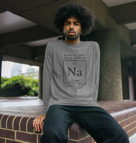Gray long-sleeve t-shirt with "Na" and "Sodium" text (person)