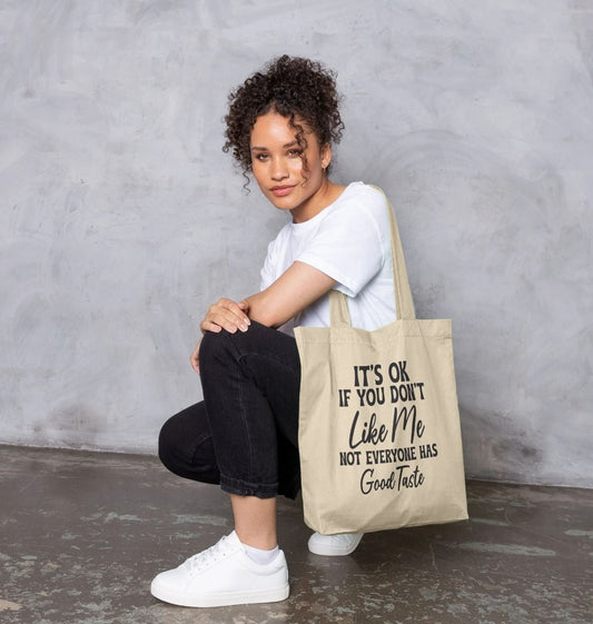 Natural canvas tote bag with text (person)
