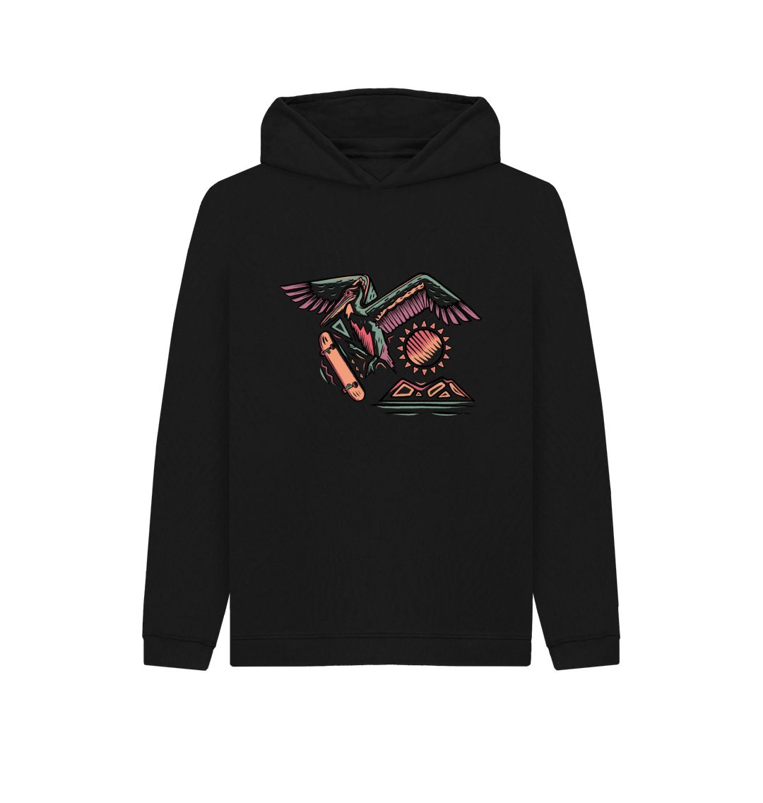 Black hoodie with colorful bird design