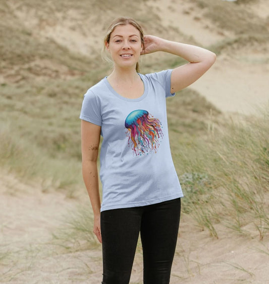 Light blue t-shirt with jellyfish graphic (person)