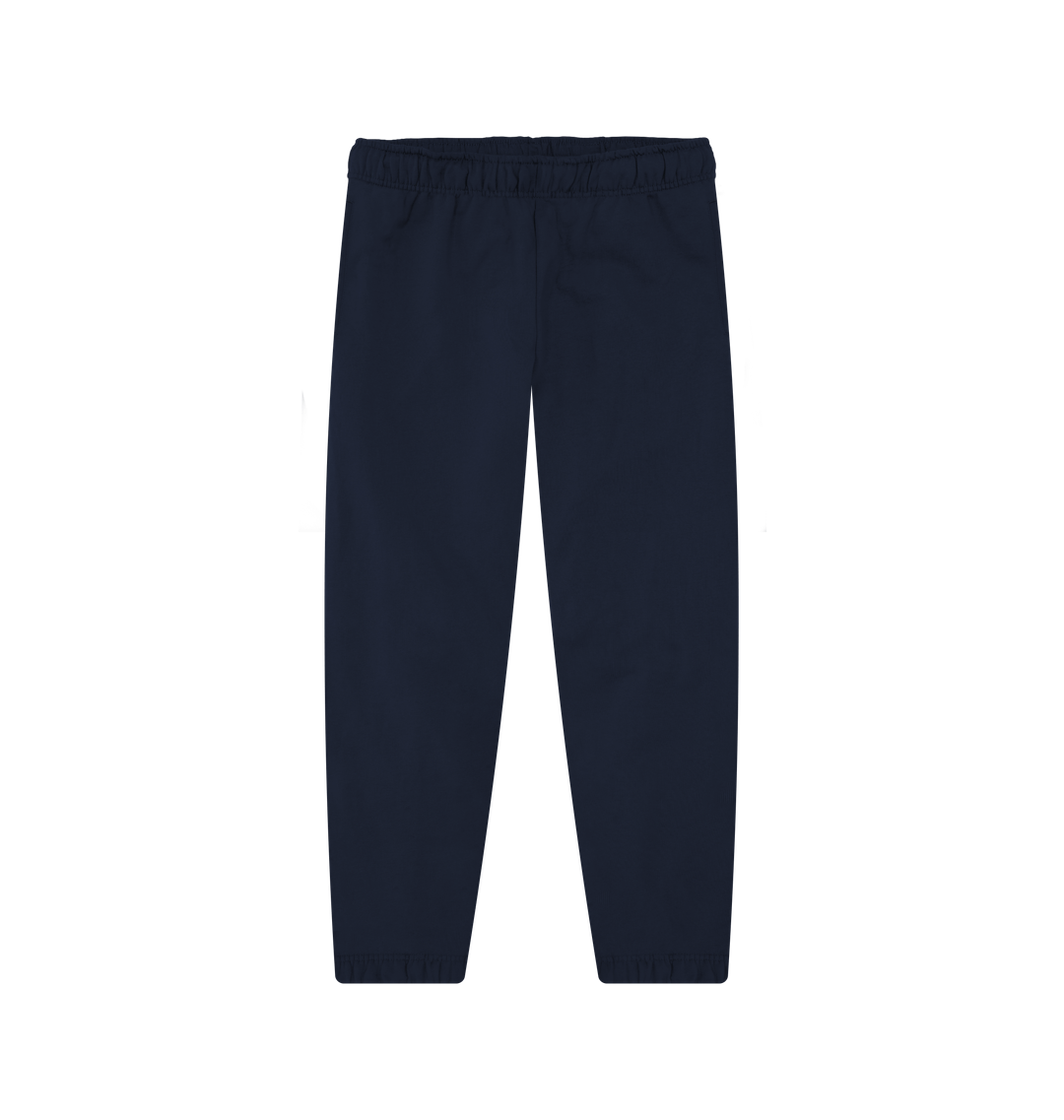 Navy blue jogger pants with elastic waist