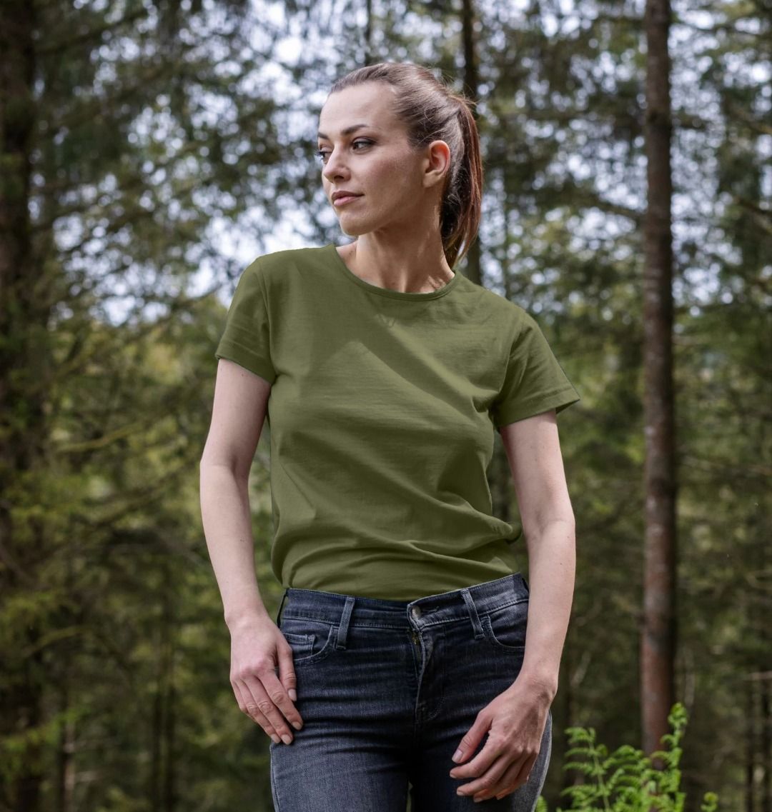 Olive green t-shirt with short sleeves (person)