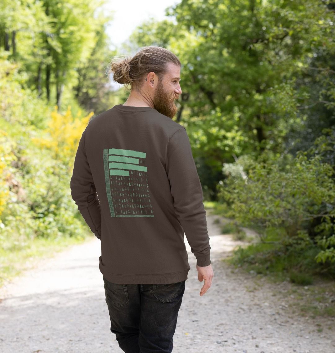 Brown long-sleeve sweatshirt with green graphic (person)