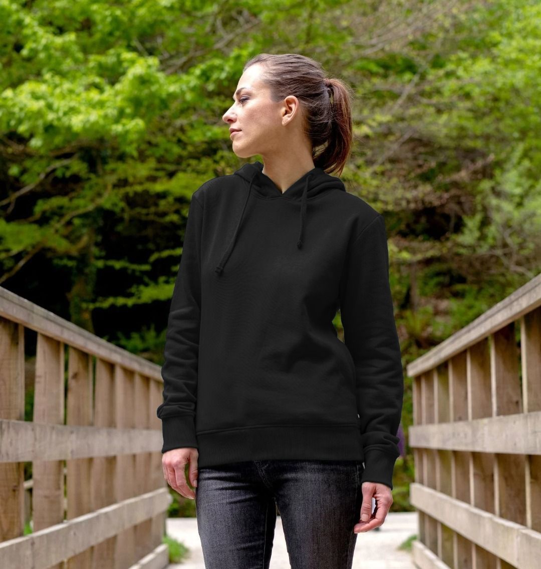 Black hoodie with drawstrings (person)