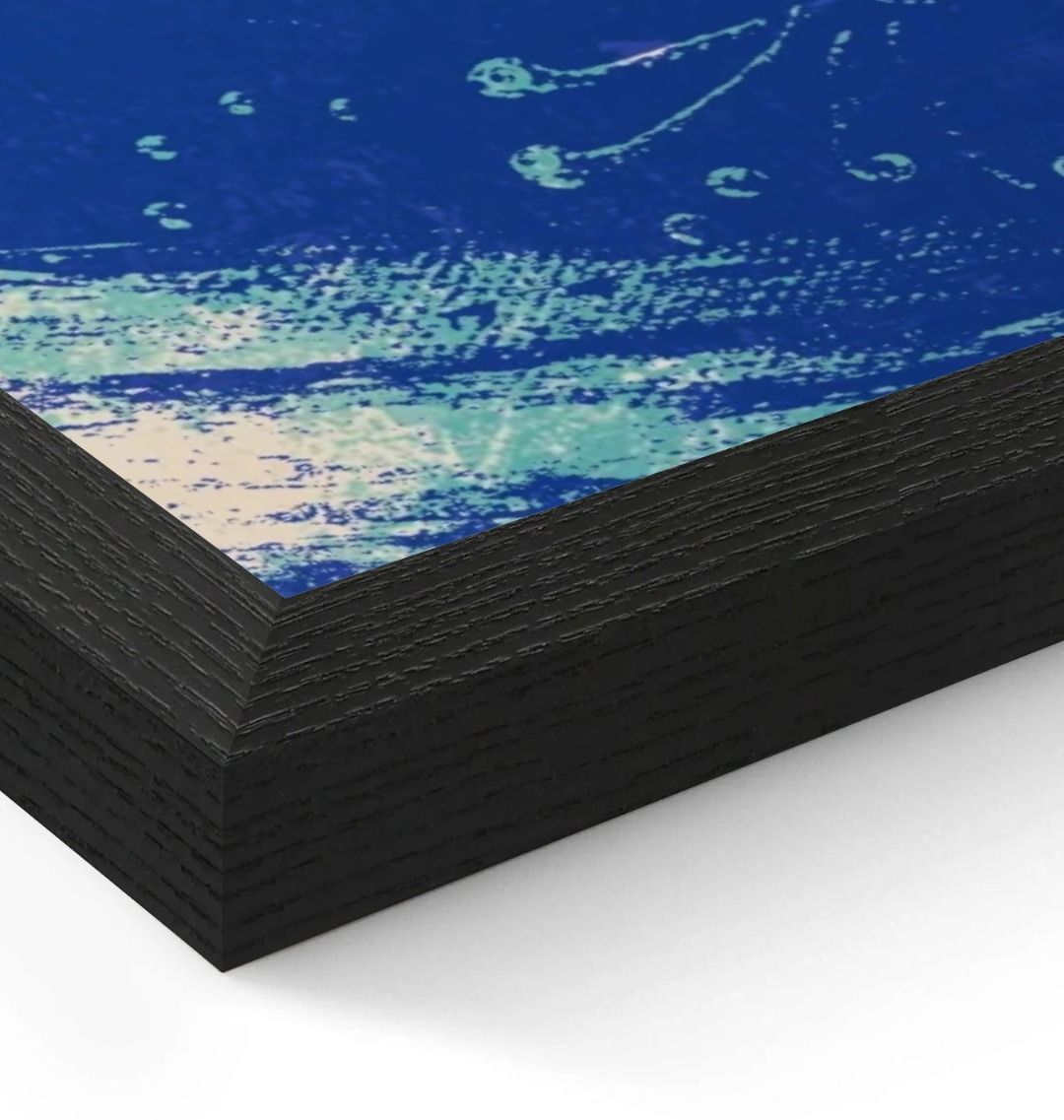 Framed abstract painting with blue and green hues