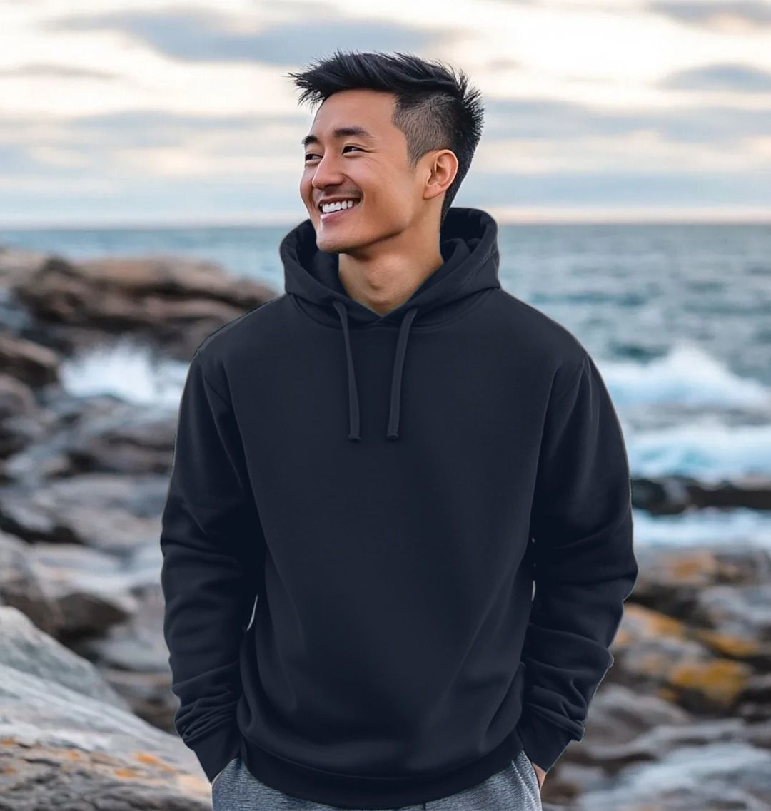 Black hoodie with drawstrings (person)