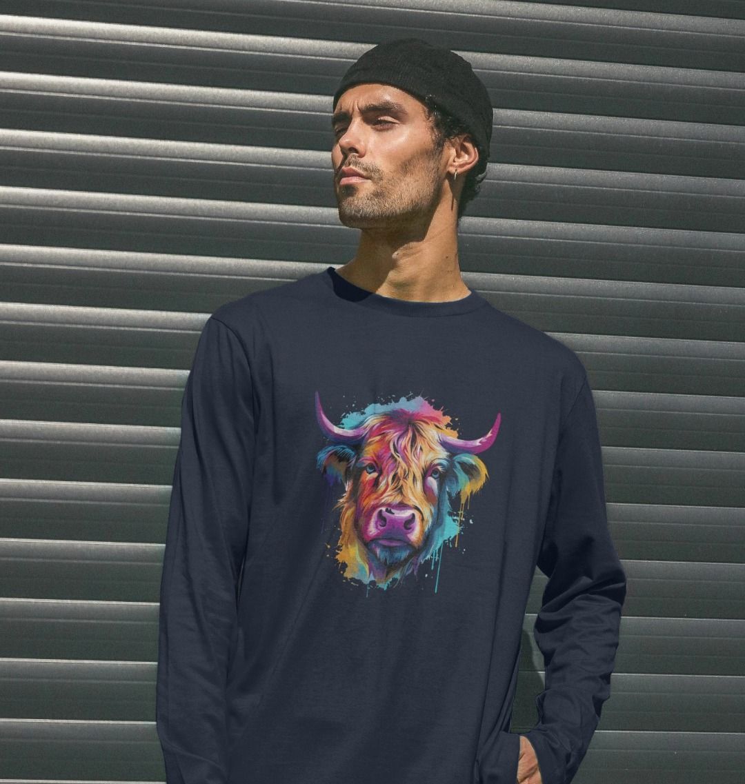 Colorful Highland cow long-sleeve t-shirt (person)