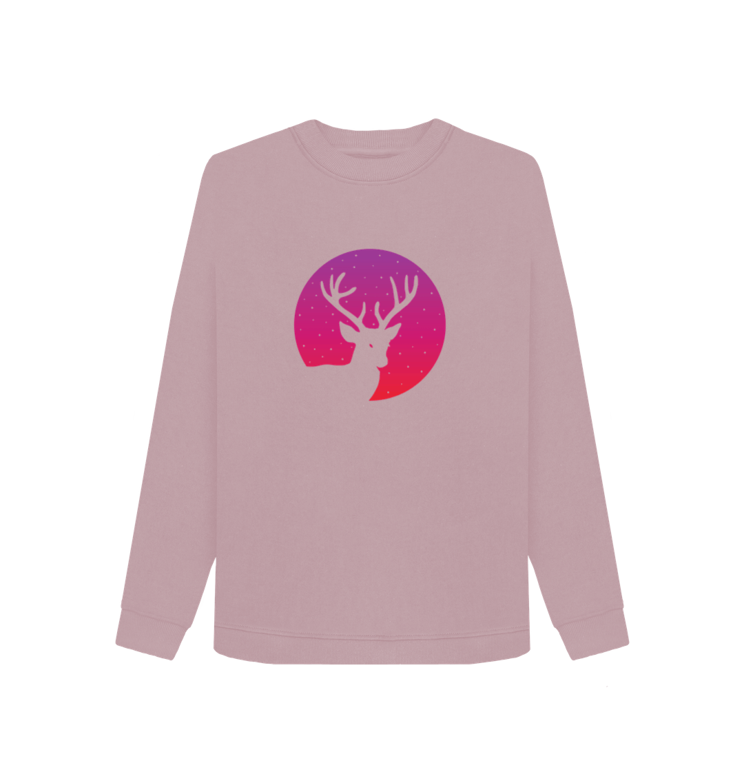 Pink sweatshirt with deer and moon design