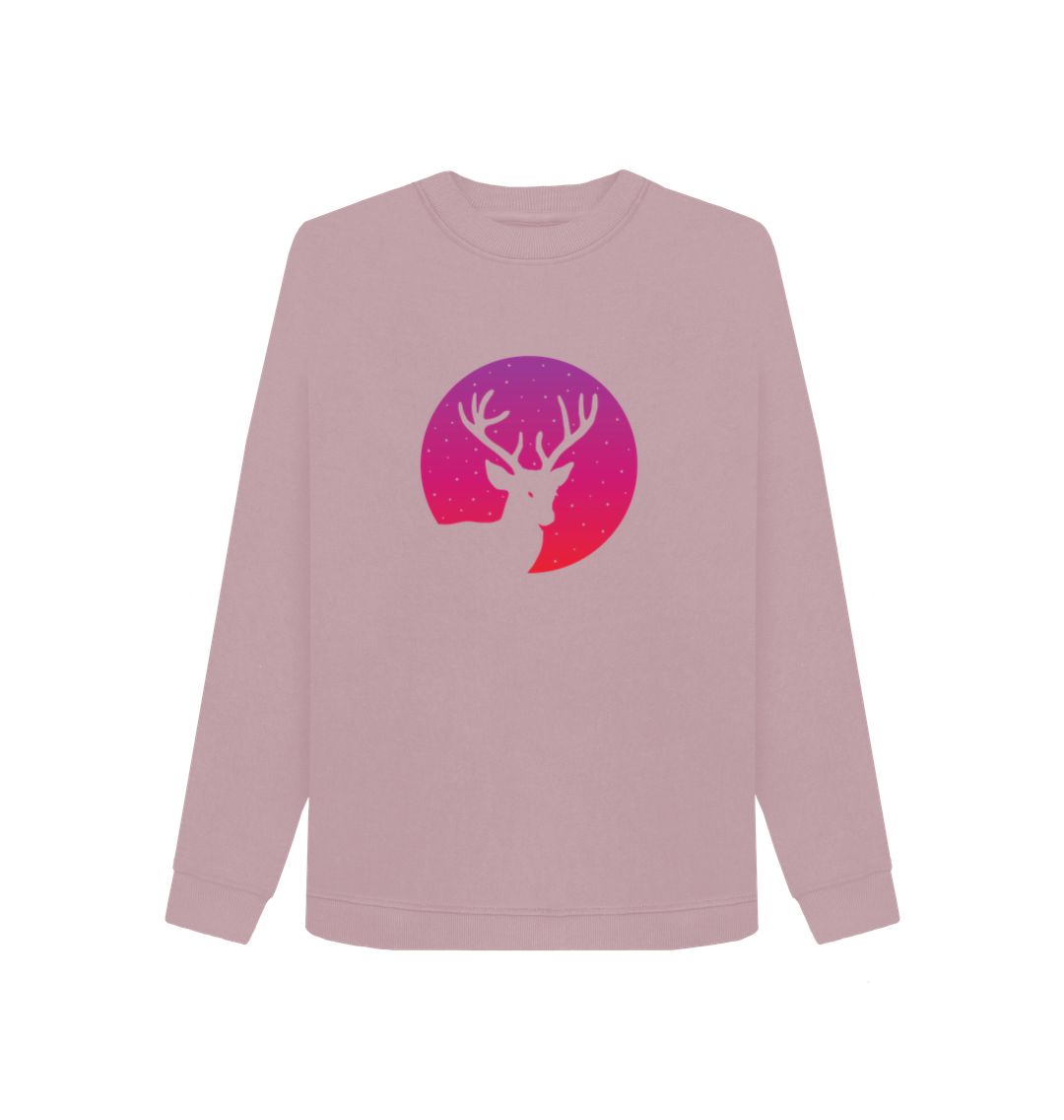 Pink sweatshirt with deer and moon design