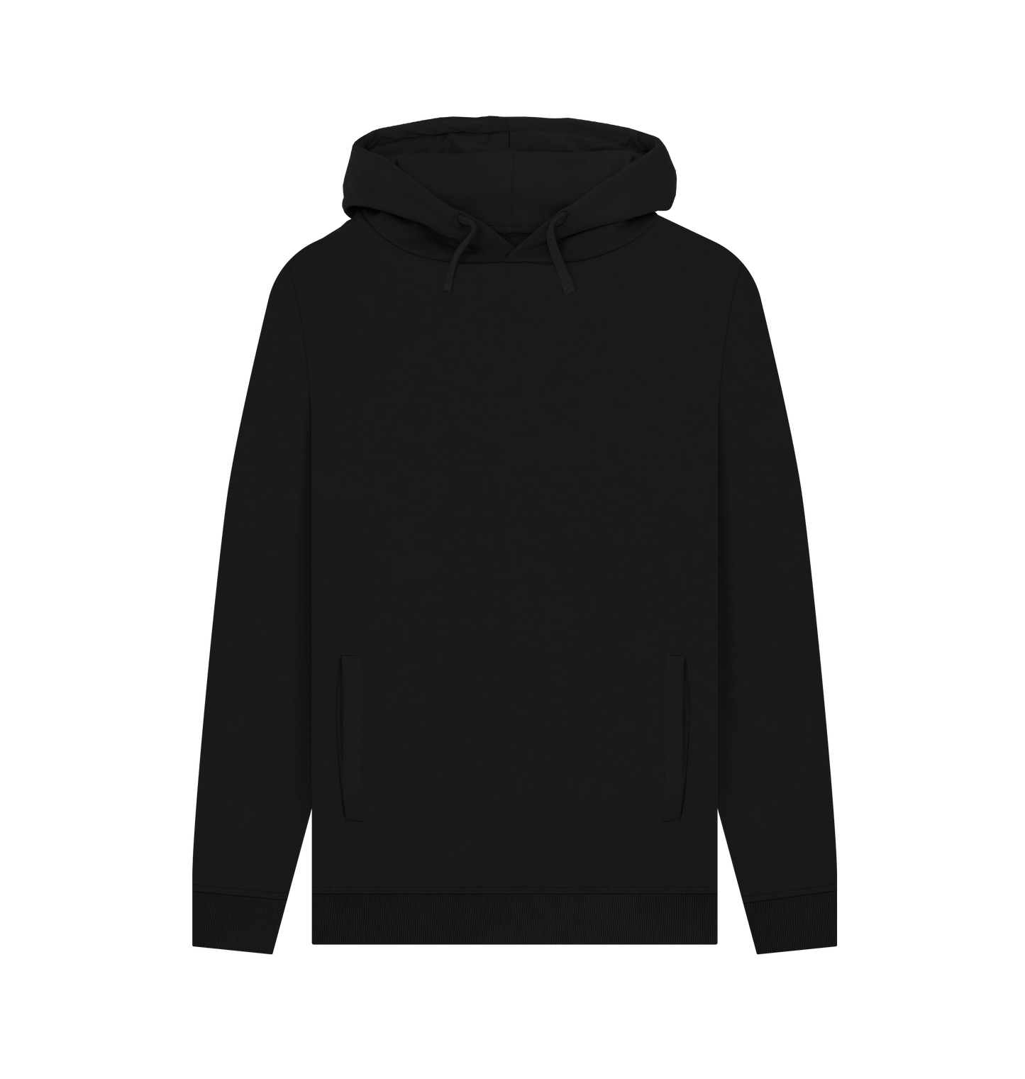 Black hoodie with drawstrings and pockets