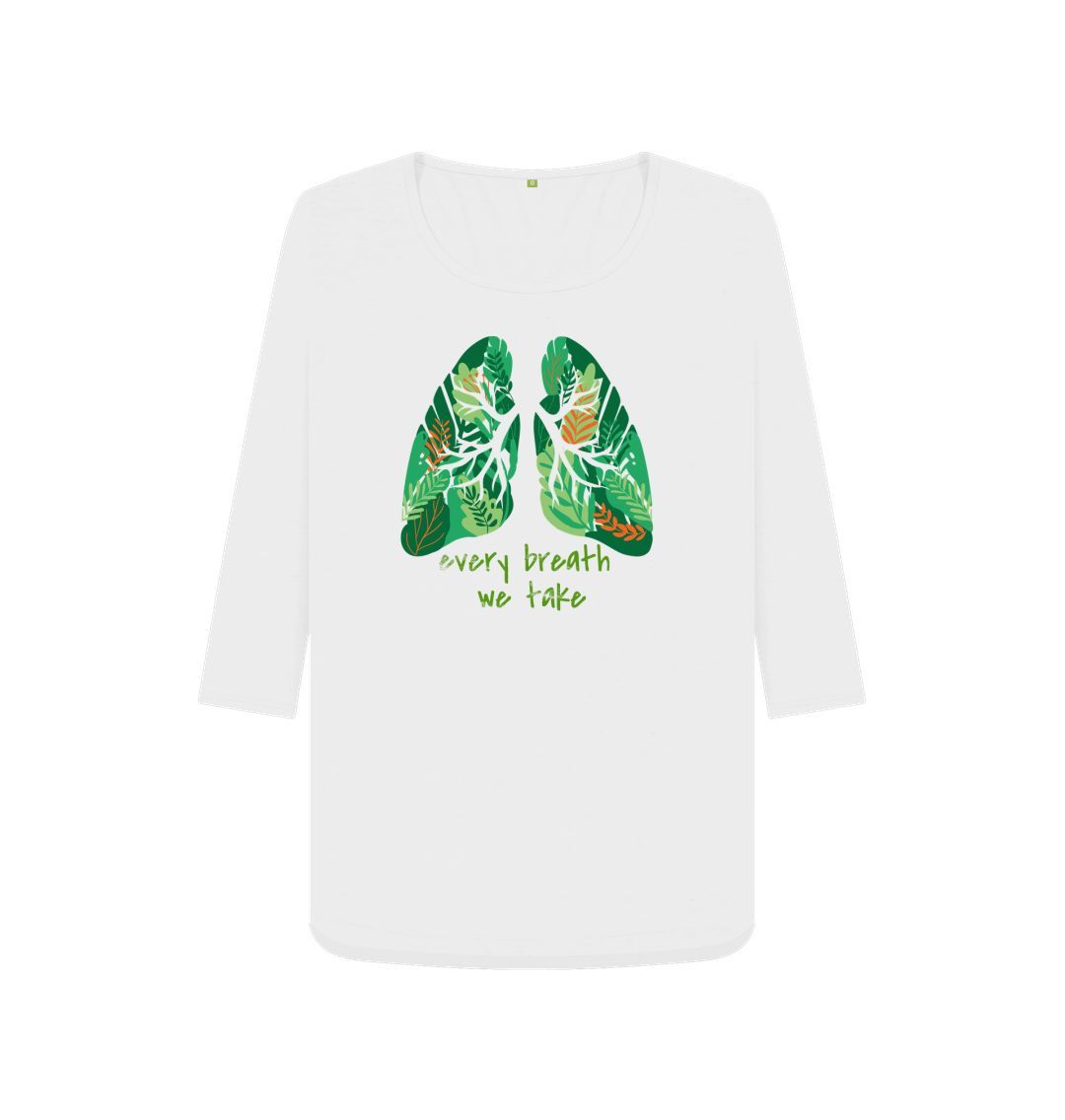 White t-shirt with green leafy lungs design