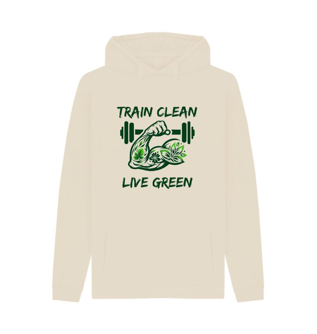 White hoodie with green text and design