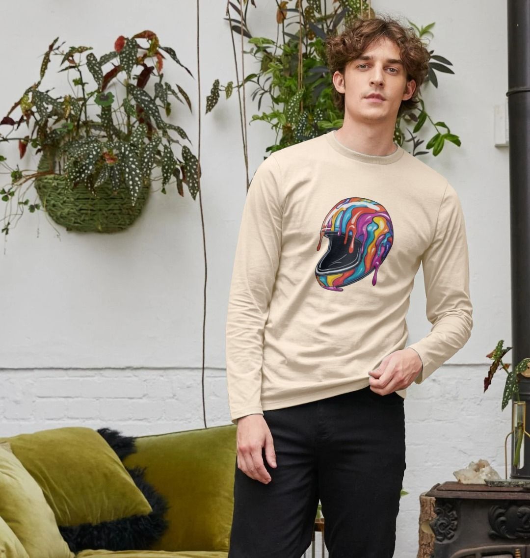 Long-sleeve t-shirt with colorful helmet graphic (person)