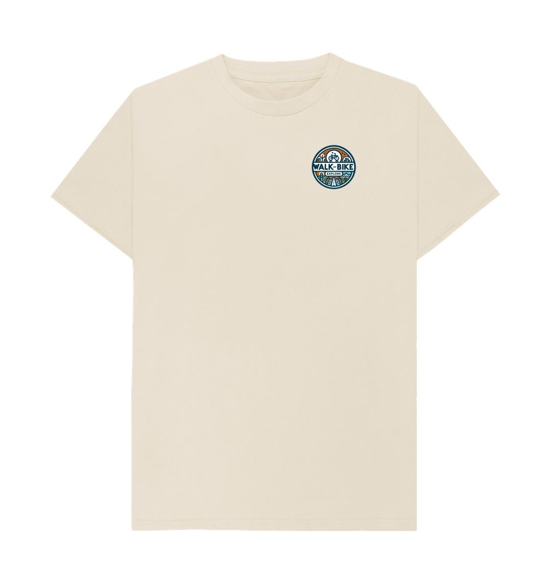 Cream-colored t-shirt with "WALK-BIKE" logo