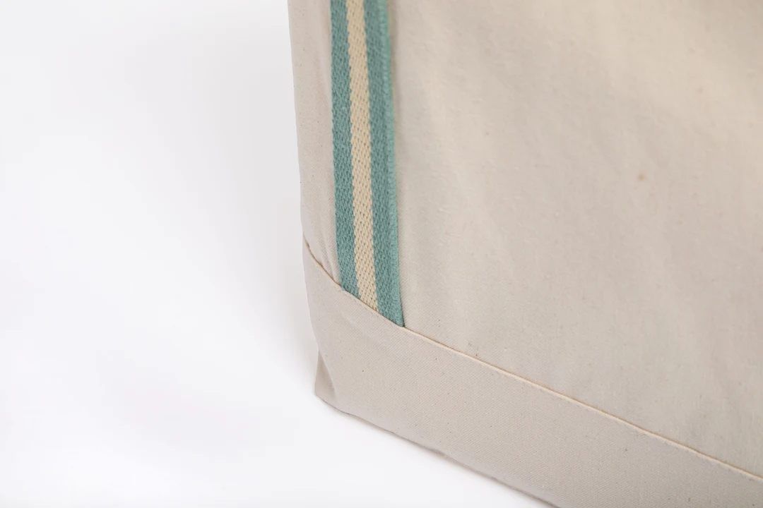 Canvas bag with teal and cream stripes