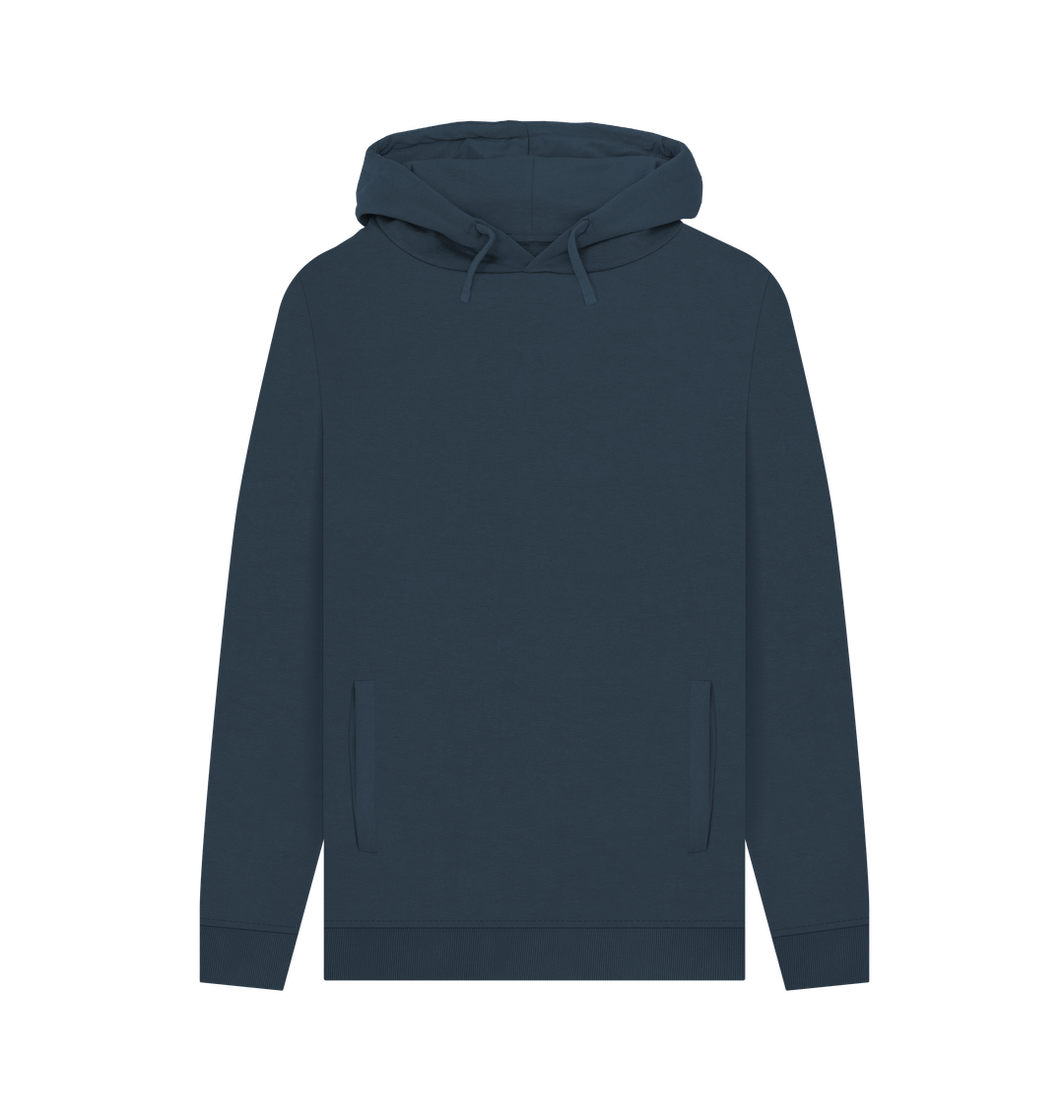 Dark blue hoodie with hood and drawstrings