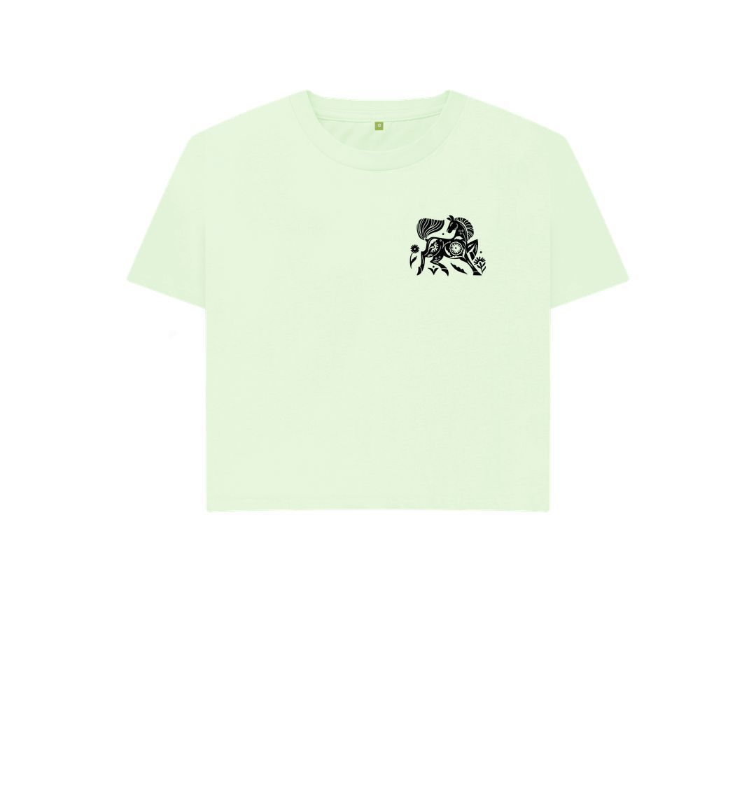 Mint green t-shirt with black horse graphic