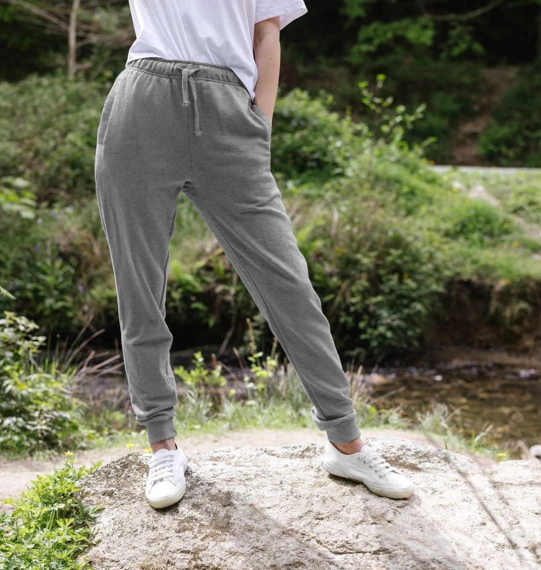 Gray sweatpants with drawstring waist (person)