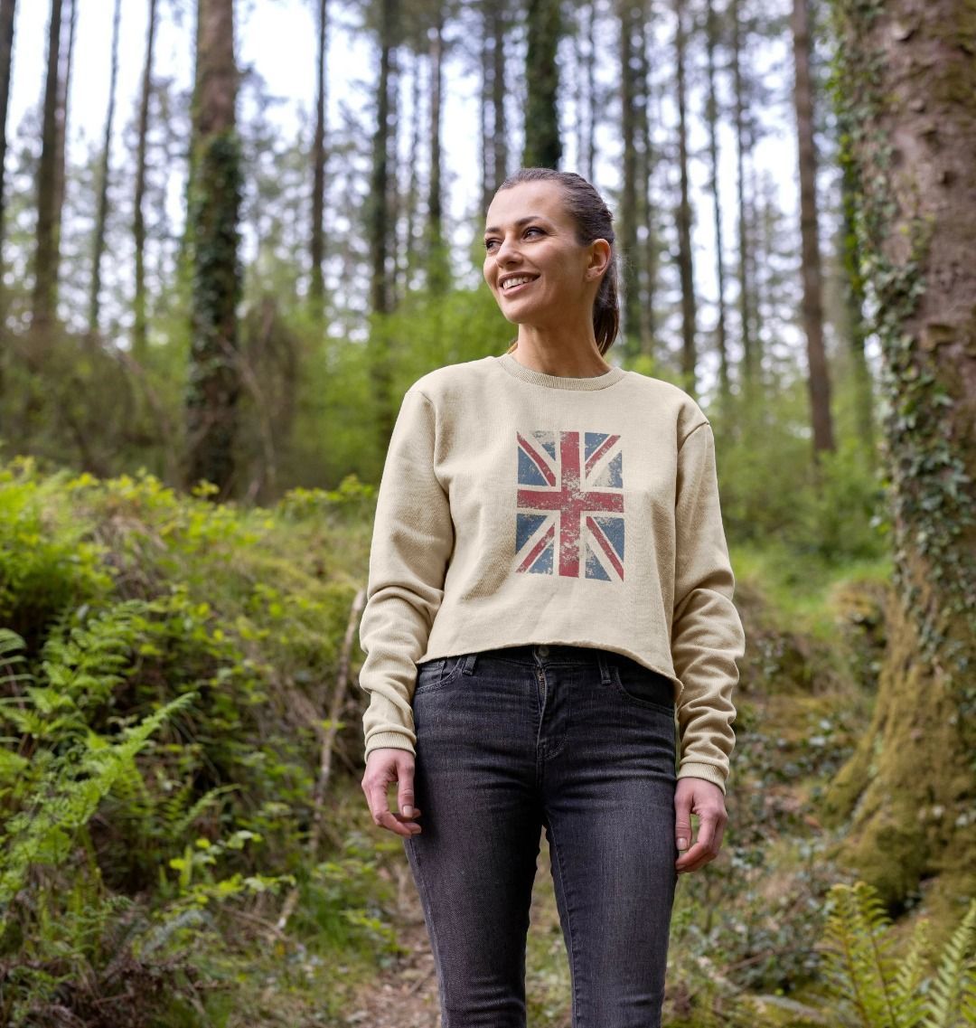 Beige sweatshirt with Union Jack design (person)