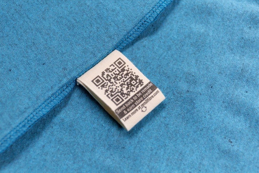 Blue t-shirt with QR code tag