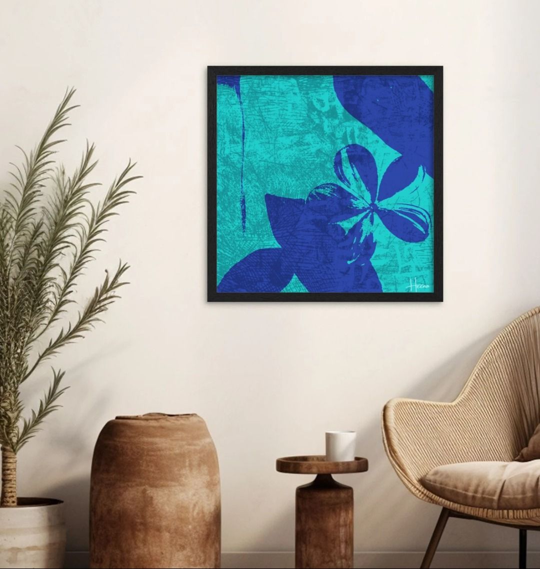 Abstract blue floral wall art