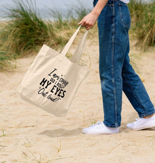 Natural canvas tote bag with text (person)