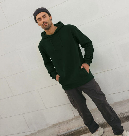 Dark green hoodie with drawstrings (person)