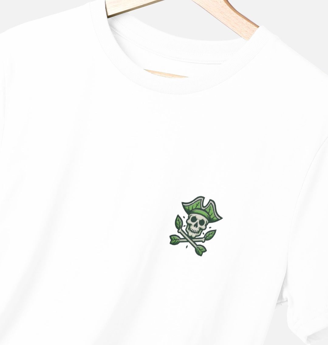 White t-shirt with skull and crossbones design