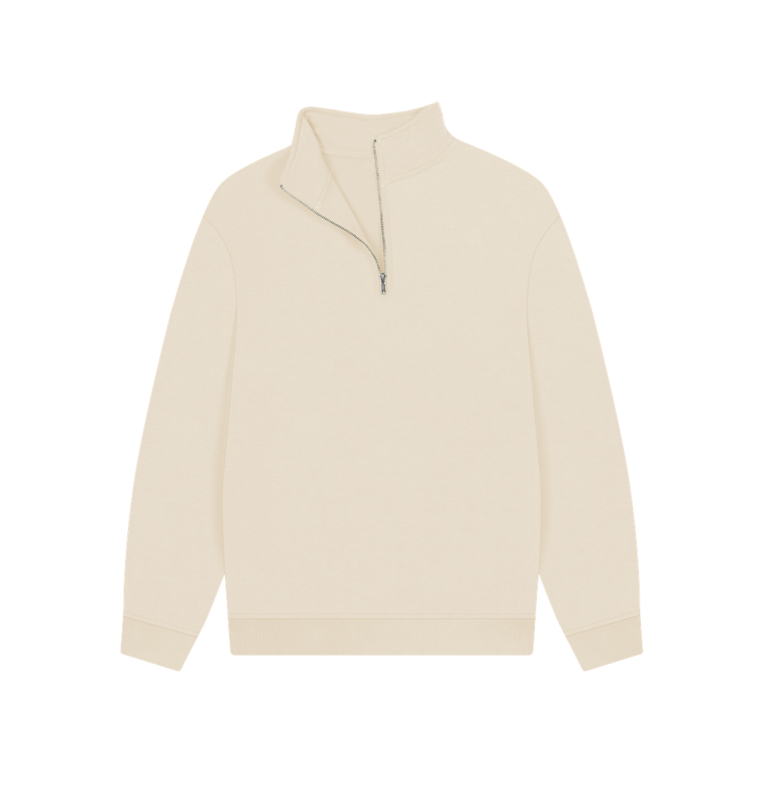 Cream-colored half-zip sweatshirt