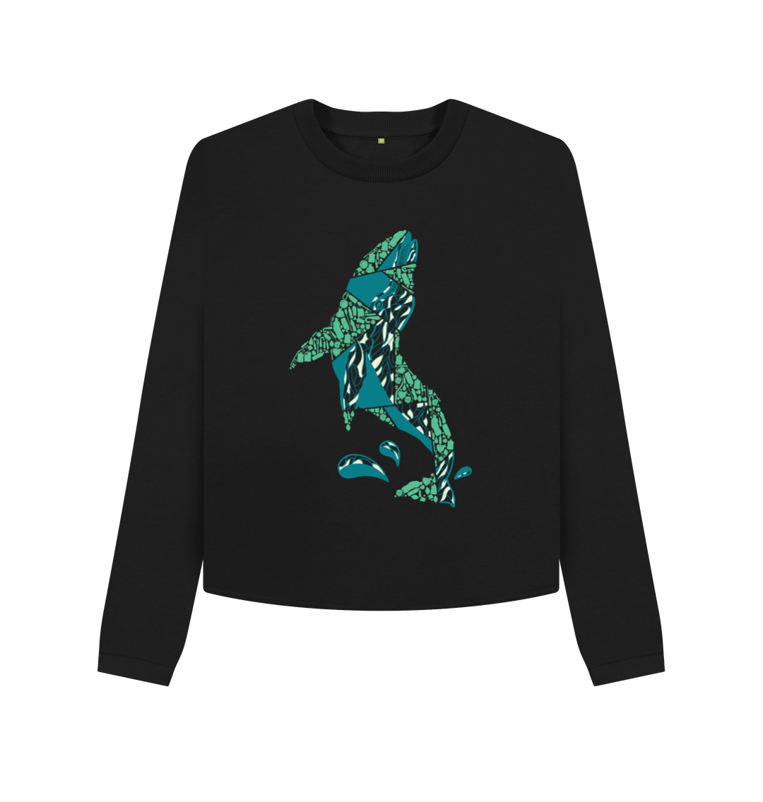 Black long-sleeved sweatshirt with abstract whale design