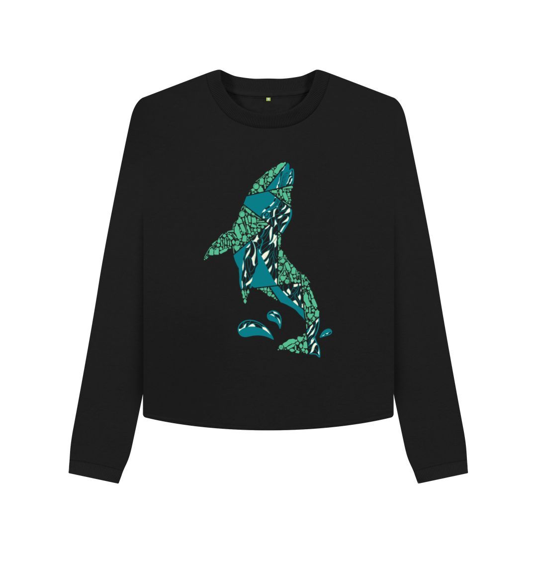 Black long-sleeved sweatshirt with whale graphic