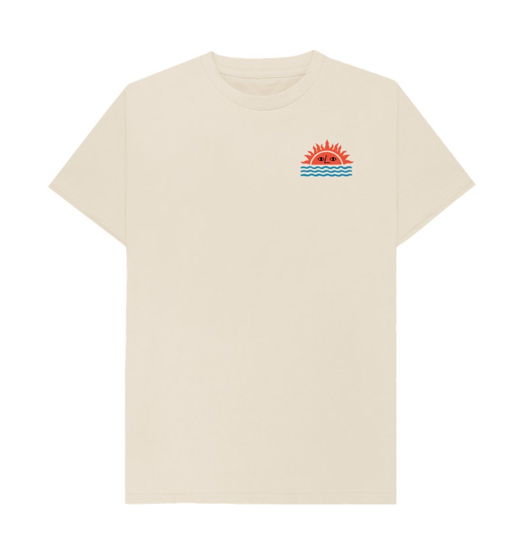 Cream-colored t-shirt with sun and eyes design