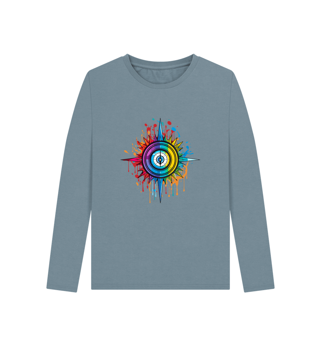 Stone Blue Printed Long Sleeve T Shirt Front