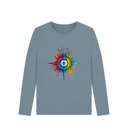 Stone Blue Printed Long Sleeve T Shirt Front