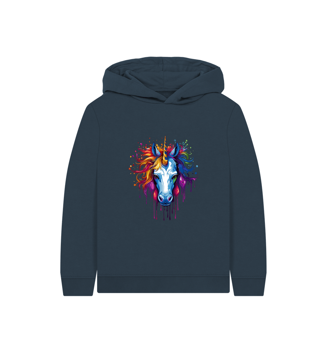 Navy Blue Colour Drip Unicorn Wonder - Kids Pullover Hoody