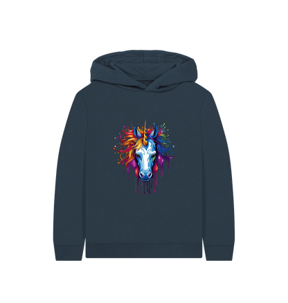 Navy Blue Colour Drip Unicorn Wonder - Kids Pullover Hoody