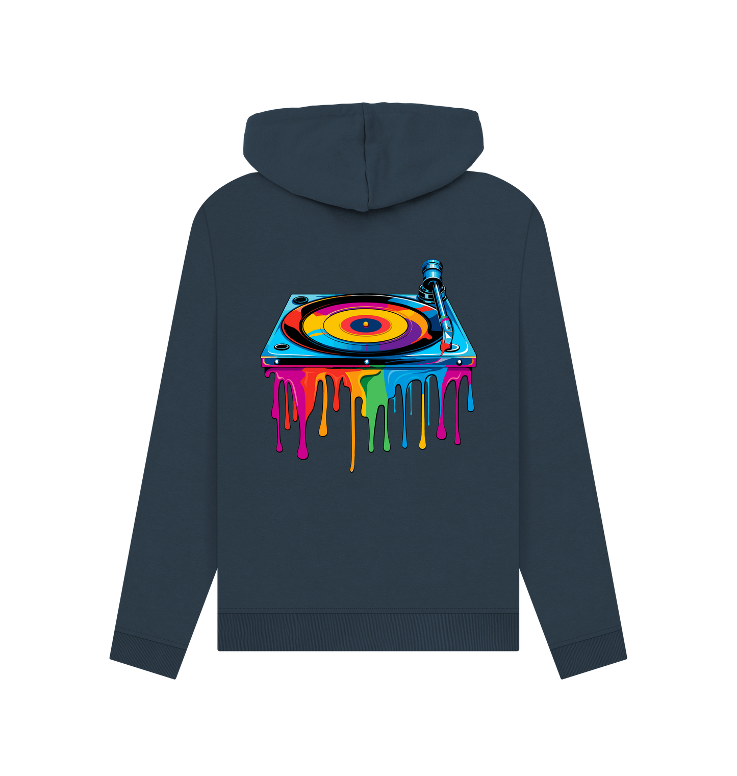 Navy Blue Colour Drip Record Deck - Womens Pullover Hoody