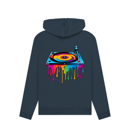 Navy Blue Colour Drip Record Deck - Womens Pullover Hoody