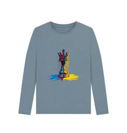 Stone Blue Printed Long Sleeve T Shirt Front