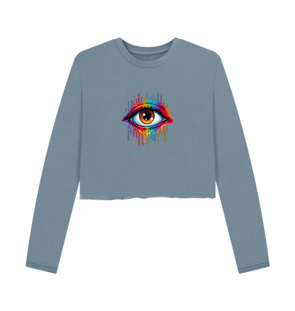 Stone Blue Colour Drip Eye Spy - Women's Boxy Jumper