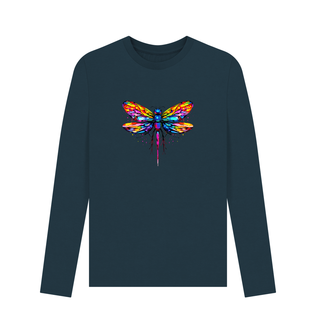 Denim Blue Colour Drip Dragonfly - Men's Long Sleeve T-shirt