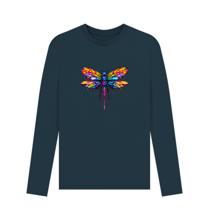 Denim Blue Colour Drip Dragonfly - Men's Long Sleeve T-shirt