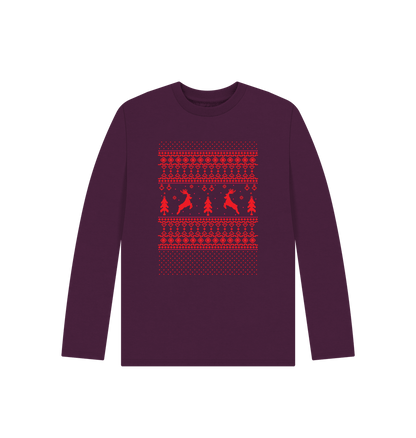 Christmas-themed long-sleeve sweater with reindeer and trees