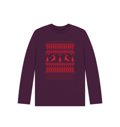 Christmas-themed long-sleeve sweater with reindeer and trees
