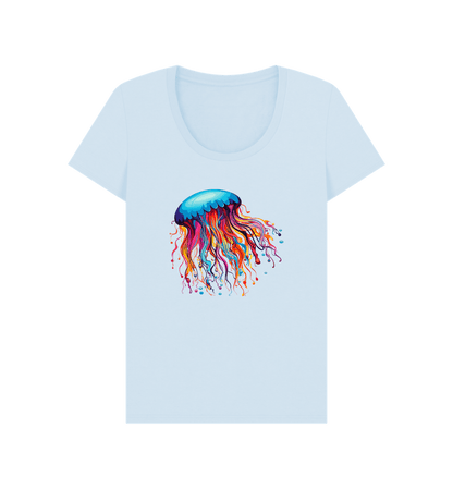 Sky Blue Colour Drip Jellyfish Dance - Women's Scoop Neck T-shirt