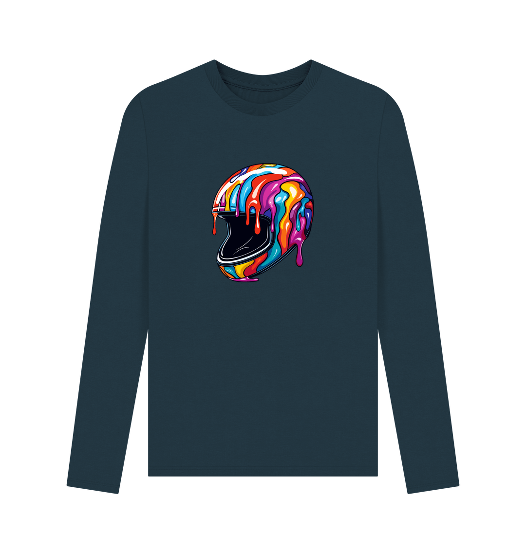 Denim Blue Colour Drip Helmet - Men's Long Sleeve T-shirt